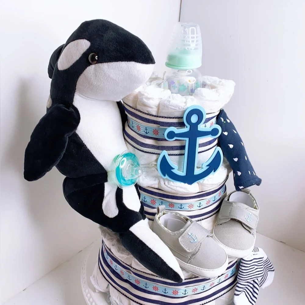 Whale Nautical Diaper Cake